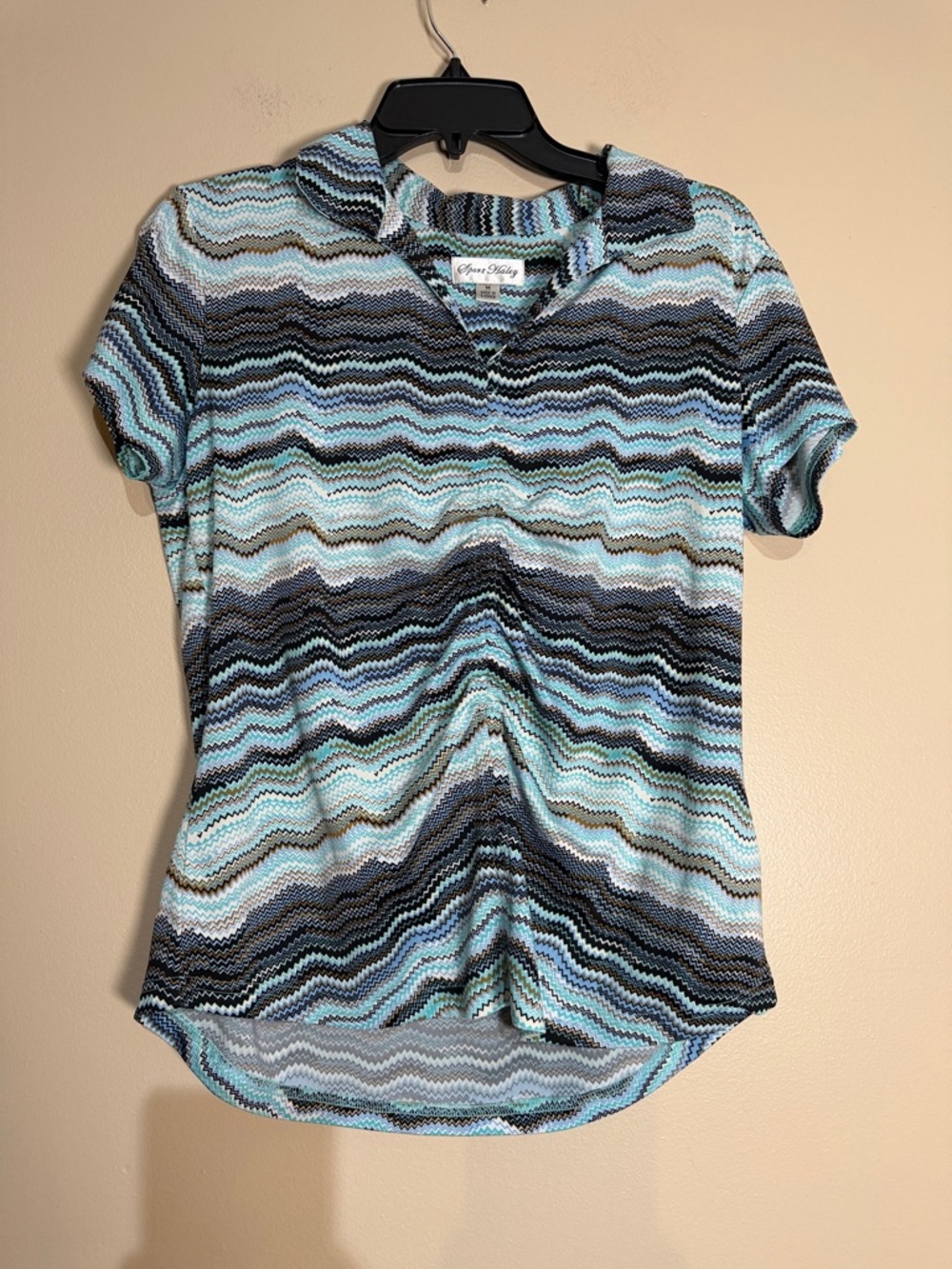 Sport Haley Wave-Print Short Sleeve Polo in Aqua, Navy & Gray